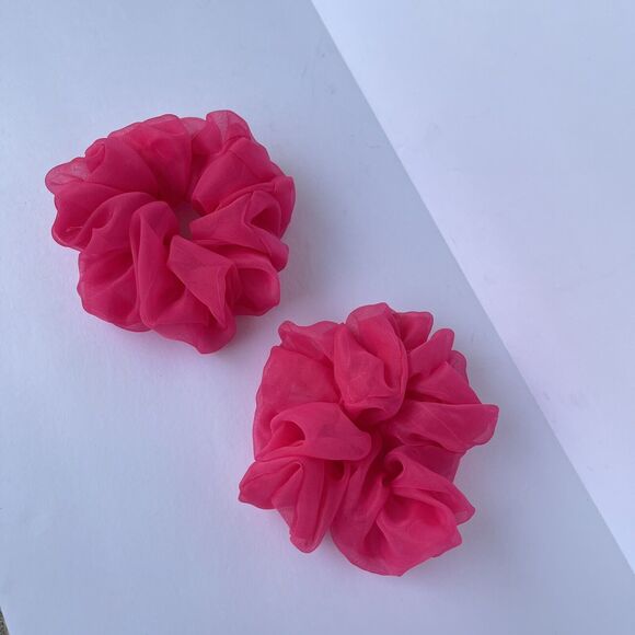 New Pink Chiffon Scrunchie Hair Tie 2 XLarge Set - Picture 5 of 6